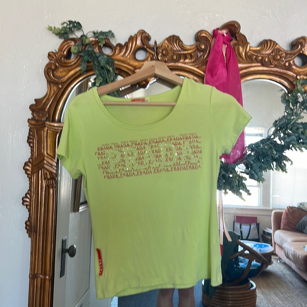 Y2K Rhinestone Prada Baby Tee (Red Label)